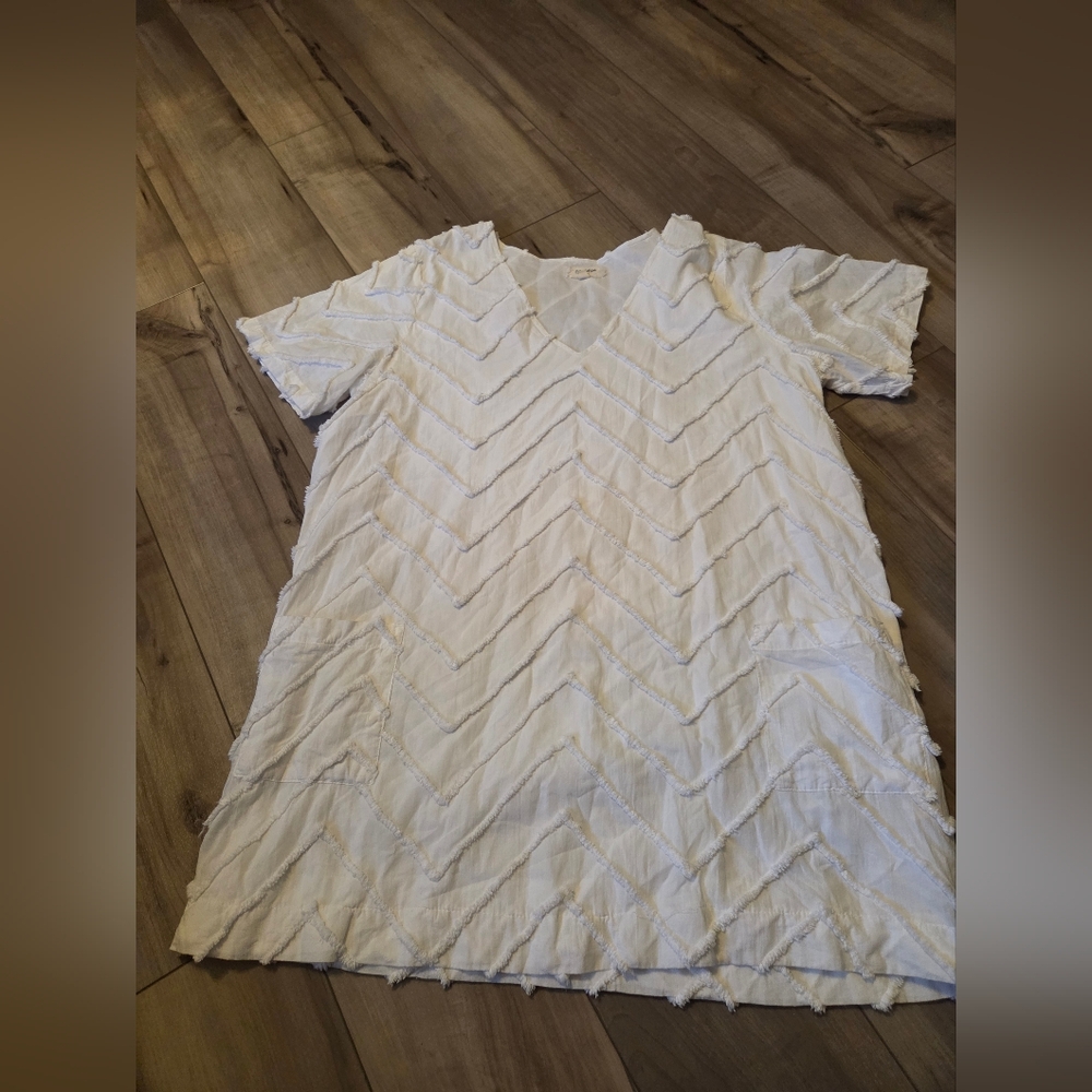 Porridge White Textured V-Neck Dress